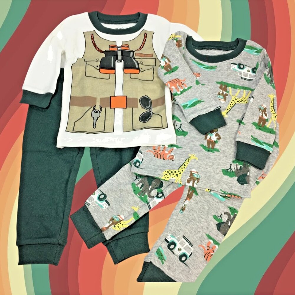 NWT Carter’s Jungle Safari Pajamas 6M  set Giraffe Tiger Bear Zoo Animals Green
